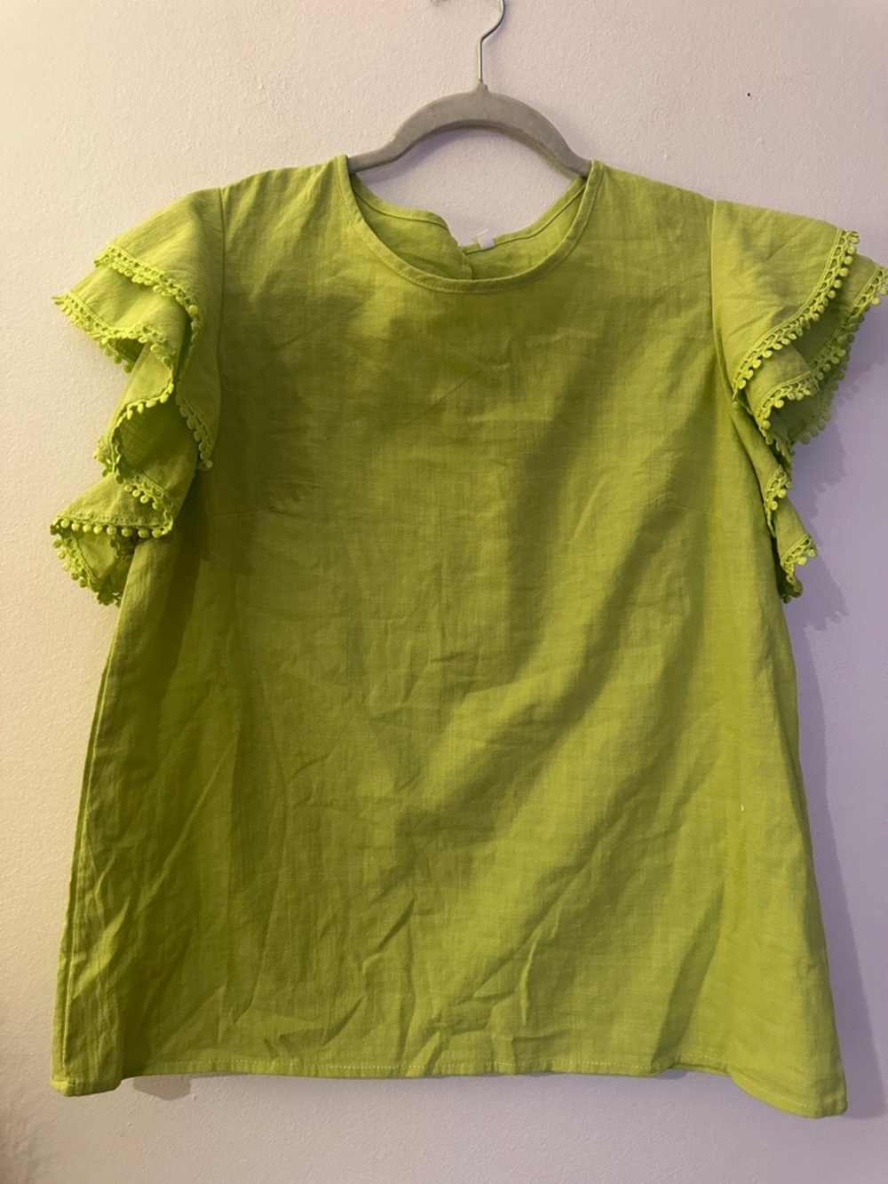 Lime Green Ruffle Sleeve Blouse - Preloved